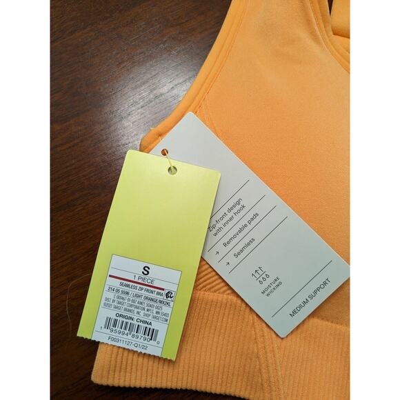 All in Motion Medium Support Sports Bra Small Orange Seamless Zip Front Workout - Picture 3 of 9
